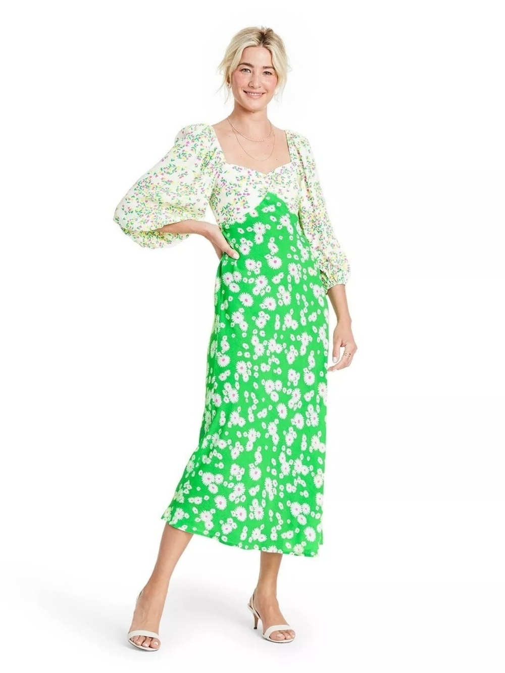 RIXO Green and White Floral Maxi Dress 12
